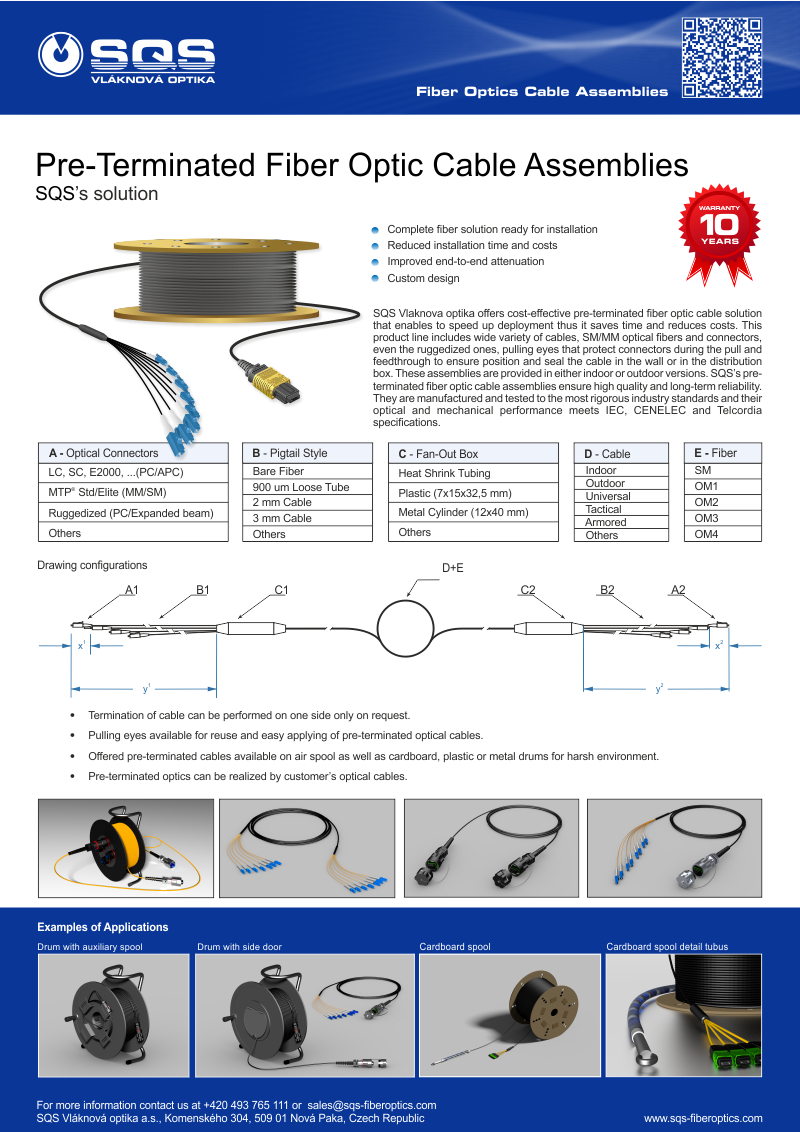 Předkonektorované optické kabelové sestavy